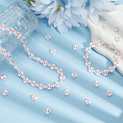 300 шт. бусины из полимерной глины ручной работы в виде бейсбольного мяча&nbsp;CLAY-PA0001-14