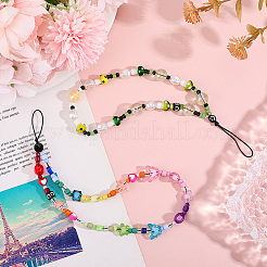 2 стильный ремешок для мобильного телефона с радужными бусинами из смолы HJEW-GF0001-46