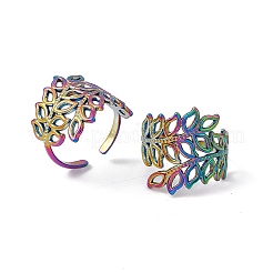 Ионное покрытие (ip) 304 нержавеющая сталь ажурный лист открытый манжета кольцо для женщин&nbsp;RJEW-C045-16M