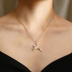 Женские ожерелья с эмалированным кулоном в виде рождественского оленя из нержавеющей стали 304 FS-WG69B7B-01