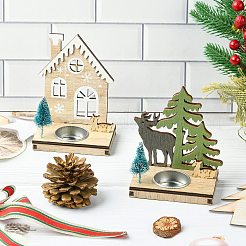 1 набор из 2 шт. 2-х стилей рождественских деревянных подсвечников разных цветов&nbsp;ST-CJ0040-002