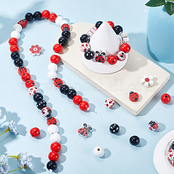 Наборы бусин из натурального окрашенного дерева WOOD-SP0001-16