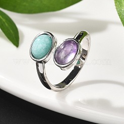 Кольца из натурального аметиста и амазонита&nbsp;RJEW-A068-02P-02