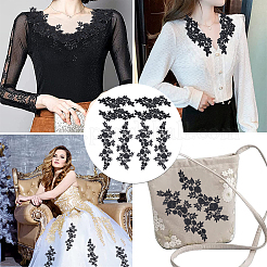 4 пара 2-х цветочных аппликаций из полиэстера с вышивкой&nbsp;DIY-GF0008-83