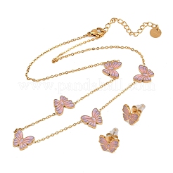 Комплекты из эмалевых ожерелий и серег-гвоздиков из нержавеющей стали 304 в форме бабочек для женщин&nbsp;SJEW-K003-04G