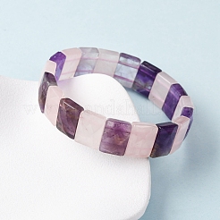 Прямоугольные эластичные браслеты из натуральных бусин аметиста и розового кварца для женщин и мужчин BJEW-Z149-01E