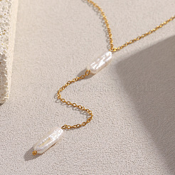 Длинные ожерелья-палочки из натурального жемчуга Кеши для женщин из нержавеющей стали SV1483