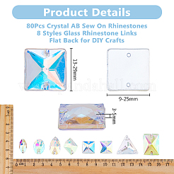 80 шт. 8 стиля прямоугольник/овал/треугольник пришивные стразы GLAA-DC0001-45