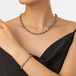 201 комплект из цепочек и ожерелий из нержавеющей стали с эмалированным покрытием для женщин PT7078