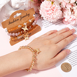 Набор из 4 браслета из стеклянных и акриловых бусин&nbsp;BJEW-SP0001-07