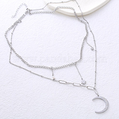Европейские подвески в виде луны из нержавеющей стали двухслойные ожерелья для женщин&nbsp;CO2493-1