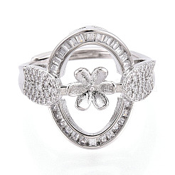 Овальные латунные микропаве прозрачные кубические цирконии регулируемые настройки колец KK-T076-69P