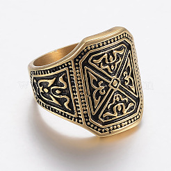 Ионное покрытие (ip) 304 нержавеющая сталь перстни-печатки для мужчин RJEW-H125-37AG