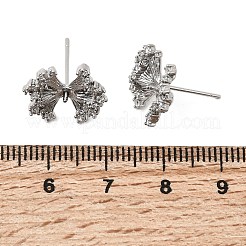 Фурнитура для сережек-гвоздиков из латуни с микропаве и прозрачными кубическими циркониями в форме бантика&nbsp;KK-G553-08P