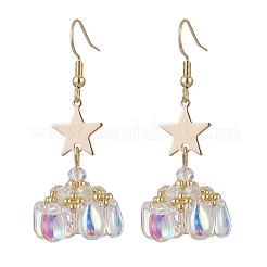 Серьги-подвески из стеклянных бусин в форме звезды&nbsp;EJEW-MZ00428-03