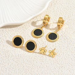 3 пара серег из нержавеющей стали с цветком и плоскими круглыми серьгами IB5590