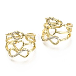Кольца-манжеты из латуни Alentine's Day с прозрачным кубическим цирконием и микропаве&nbsp;RJEW-S044-126-NF
