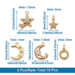 10шт 5 стиля латунные микропаве прозрачные подвески с кубическим цирконием ZIRC-BT0001-01G