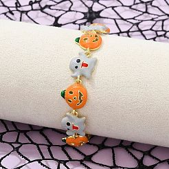 Браслеты из латуни и эмали для женщин на Хэллоуин BJEW-B149-01P