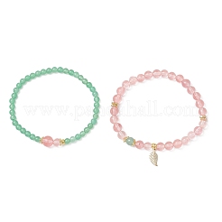 Браслеты из натурального зеленого авантюрина и синтетического вишневого кварца&nbsp;BJEW-JB11961