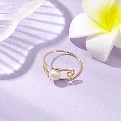 Кольца на палец с круглым натуральным культивированным пресноводным жемчугом RJEW-JR00746