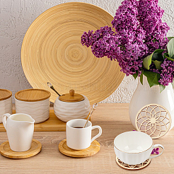 1 комплект деревянных резных подставок под чашки WOOD-BC0001-26
