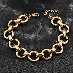 Браслеты из плоской круглой цепочки из нержавеющей стали 304 для женщин BJEW-R021-08G