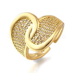 Латунные микропаве кубические цирконии регулируемые открытые манжеты кольца для женщин&nbsp;RJEW-K292-06G