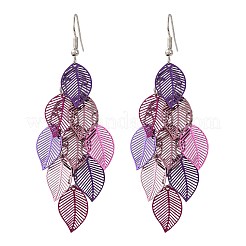 Серьги-подвески в форме листьев из нержавеющей стали 430 EJEW-A137-08P-01