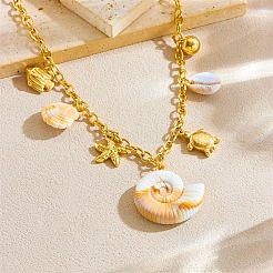 Женские ожерелья с подвесками в форме ракушки из нержавеющей стали 304&nbsp;NJEW-F347-01A