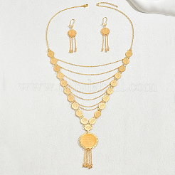 Комплекты из латунных многослойных монет с розовыми кисточками и серег для женщин EQ8519