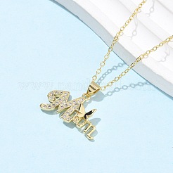 День матери латунные микропаве прозрачные кубические цирконии подвески ожерелья для женщин&nbsp;LS-NJEW-Q021-01A-G
