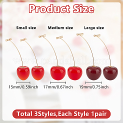 3 пара двухцветных акриловых сережек-гвоздиков в форме вишни EJEW-GO0001-03