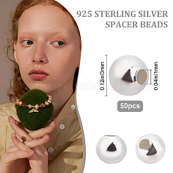 50 шт. круглые 925 бусины из стерлингового серебра&nbsp;STER-BBC0001-08