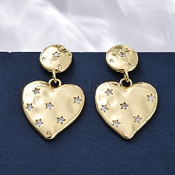 Серьги-гвоздики в форме сердца из латуни с микропаве из прозрачных кубических цирконий&nbsp;EJEW-R025-24G