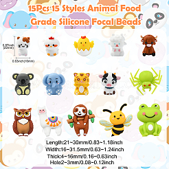 15 шт. 15 стиля фокусных бусин из пищевого силикона для животных&nbsp;SIL-CJ0002-74