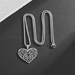 Мужские ожерелья с подвеской в виде сердца из нержавеющей стали 201 с лазерной резкой в форме дерева жизни&nbsp;FS-WG1DB73-01