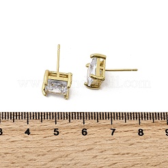 Прямоугольные серьги-гвоздики из латуни с прозрачным кубическим цирконием&nbsp;EJEW-L261-025G