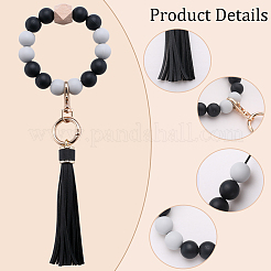 Силиконовый круглый брелок с бусинами на запястье&nbsp;AJEW-WH0258-895C