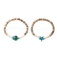 Браслеты из кокосовых бусин с морскими черепахами и морскими звездами BJEW-JB11882-01