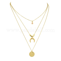 Трехслойное ожерелье с подвеской в виде луны из нержавеющей стали 304 со стеклом для женщин NJEW-JN03871