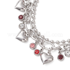 Браслеты с цепочками из шариков и сердца 304 из нержавеющей стали с двойными слоями&nbsp;BJEW-JB13177-01