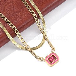 304 нержавеющая сталь горный хрусталь прямоугольный кулон двухслойные ожерелья для женщин NJEW-Z070-01G-01