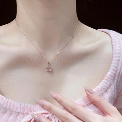 Плоские круглые латунные подвески с паве из натурального розового кварца для женщин&nbsp;WG46560-02