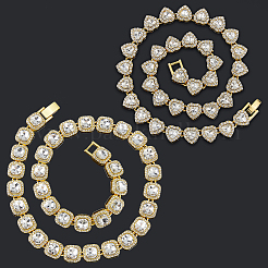 2 шт. 2 стиля цинковый сплав паве квадрат/сердце прозрачное стекло теннисные ожерелья для женщин&nbsp;NJEW-SP0001-08G