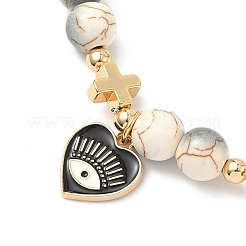 Браслеты с подвесками в виде сердца с глазом из сплава и эмали&nbsp;BJEW-JB12287-03