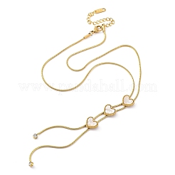 Тройное сердце 304 нержавеющая сталь pave натуральный белый ракушка y ожерелья для женщин NJEW-U032-13G-01