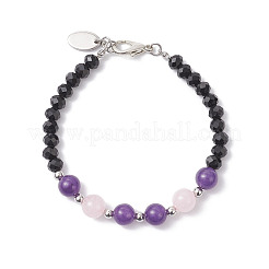 Браслеты из натурального розового кварца и стеклянных круглых бусин для женщин&nbsp;BJEW-JB12210-02
