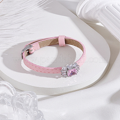 1шт регулируемые браслеты из искусственной кожи с кубическими цирконами для женщин&nbsp;BJEW-LP0003-41B