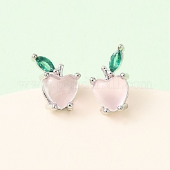 Серьги-гвоздики в форме яблока с микропаве из кубических цирконий из латуни EJEW-L278-04P